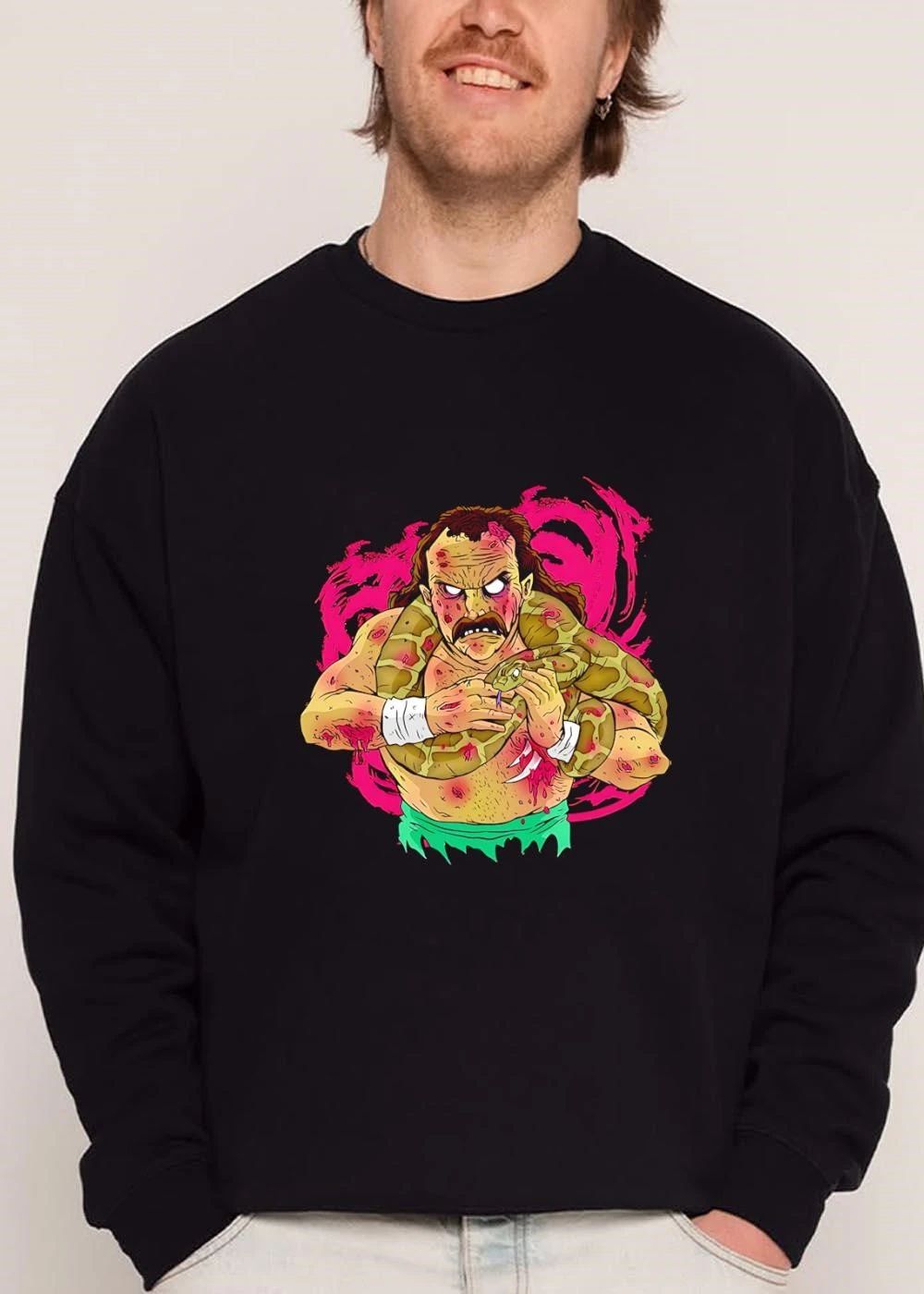 Mustachioed Zombie Wrestler Python Background Caricature shirt