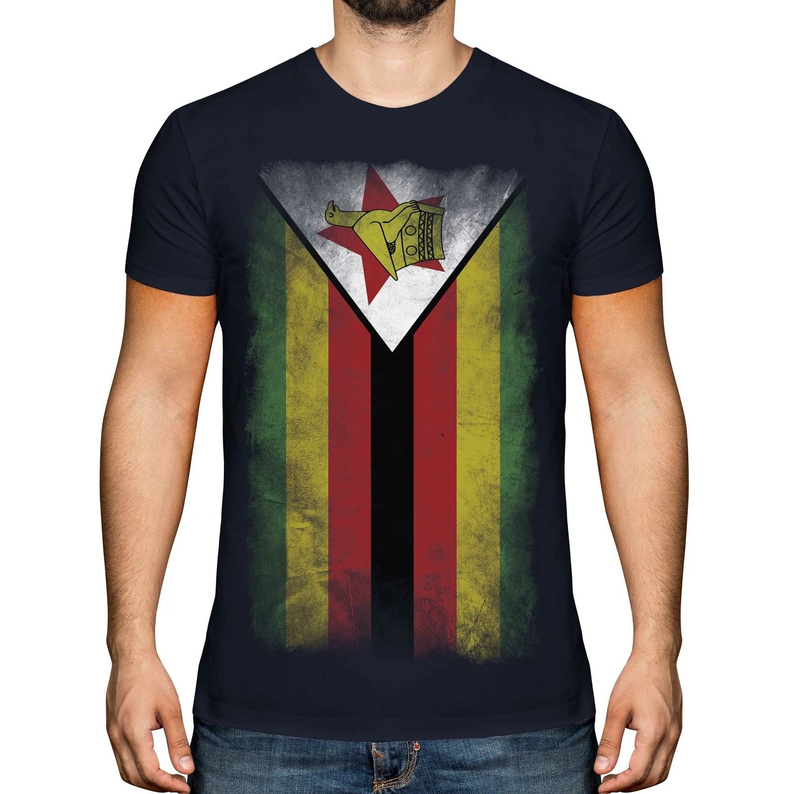 ZIMBABWE FADED FLAG MENS T-SHIRT TEE TOP ZIMBABWEAN SHIRT FOOTBALL JERSEY GIFT