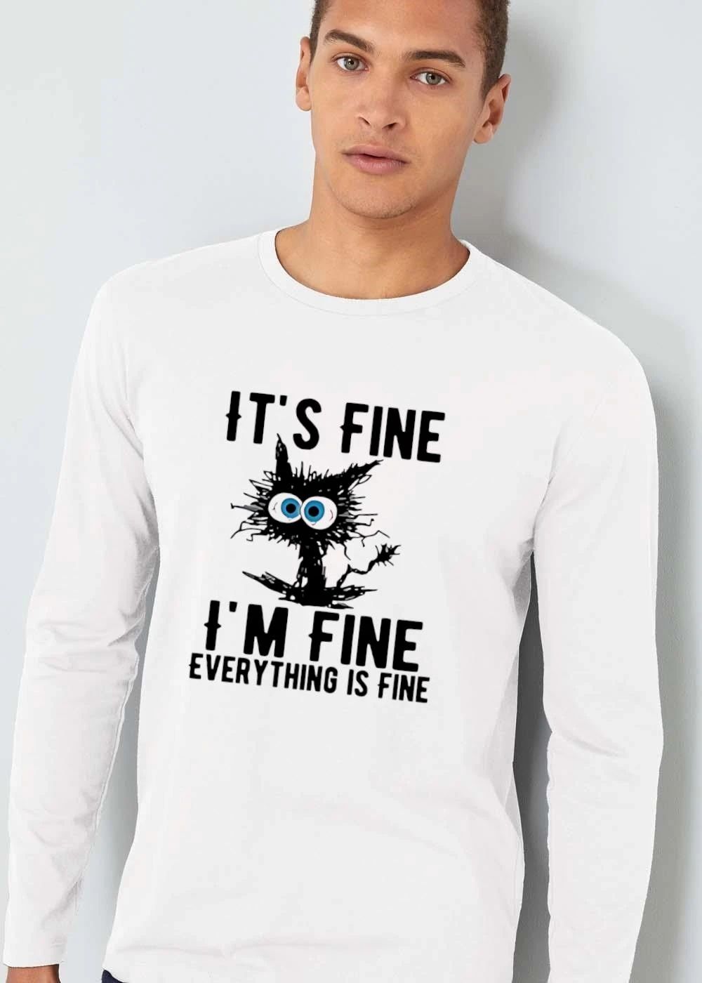 Its Fine Im Everything Is Cartoon Scruffy Black Cat Big Eyes shirt