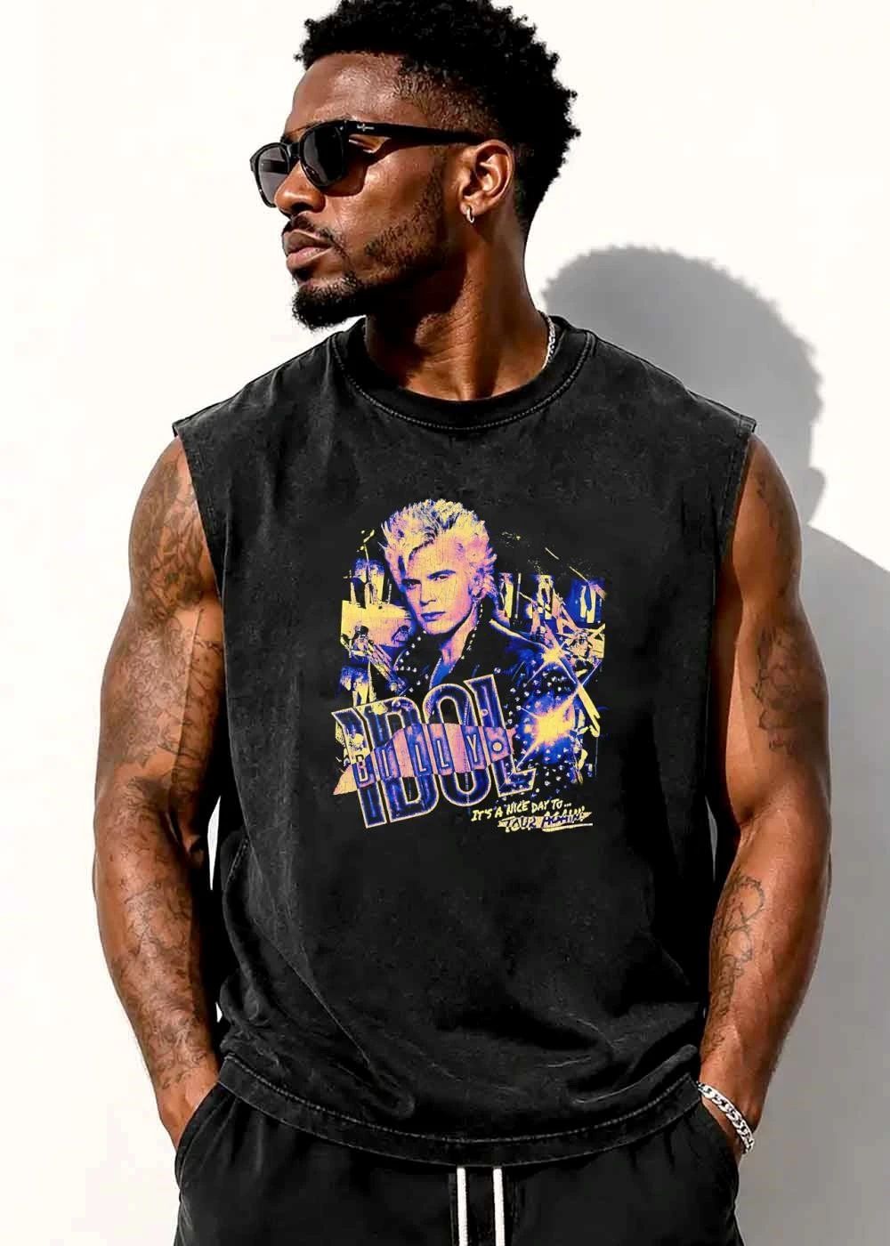 Billy Idol Its A Nice Day To Tour Again Cracked Texture Portrait Distressed shirt