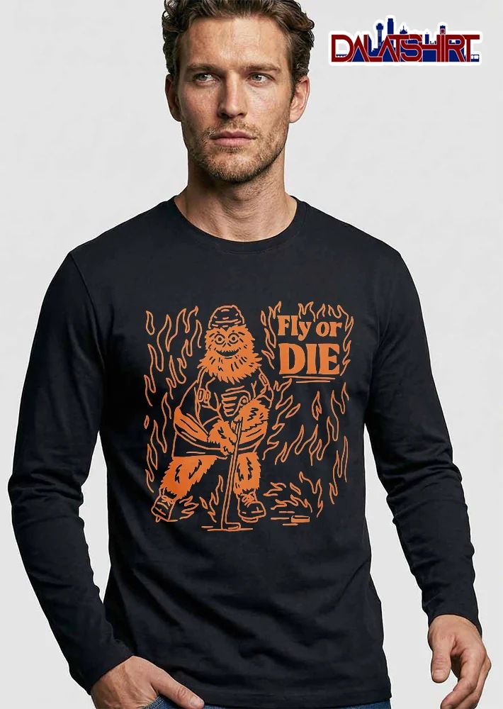 Philadelphia Flyers NHL Fly Or Die Gritty Mascot Hockey Stick Flames Line Art shirt