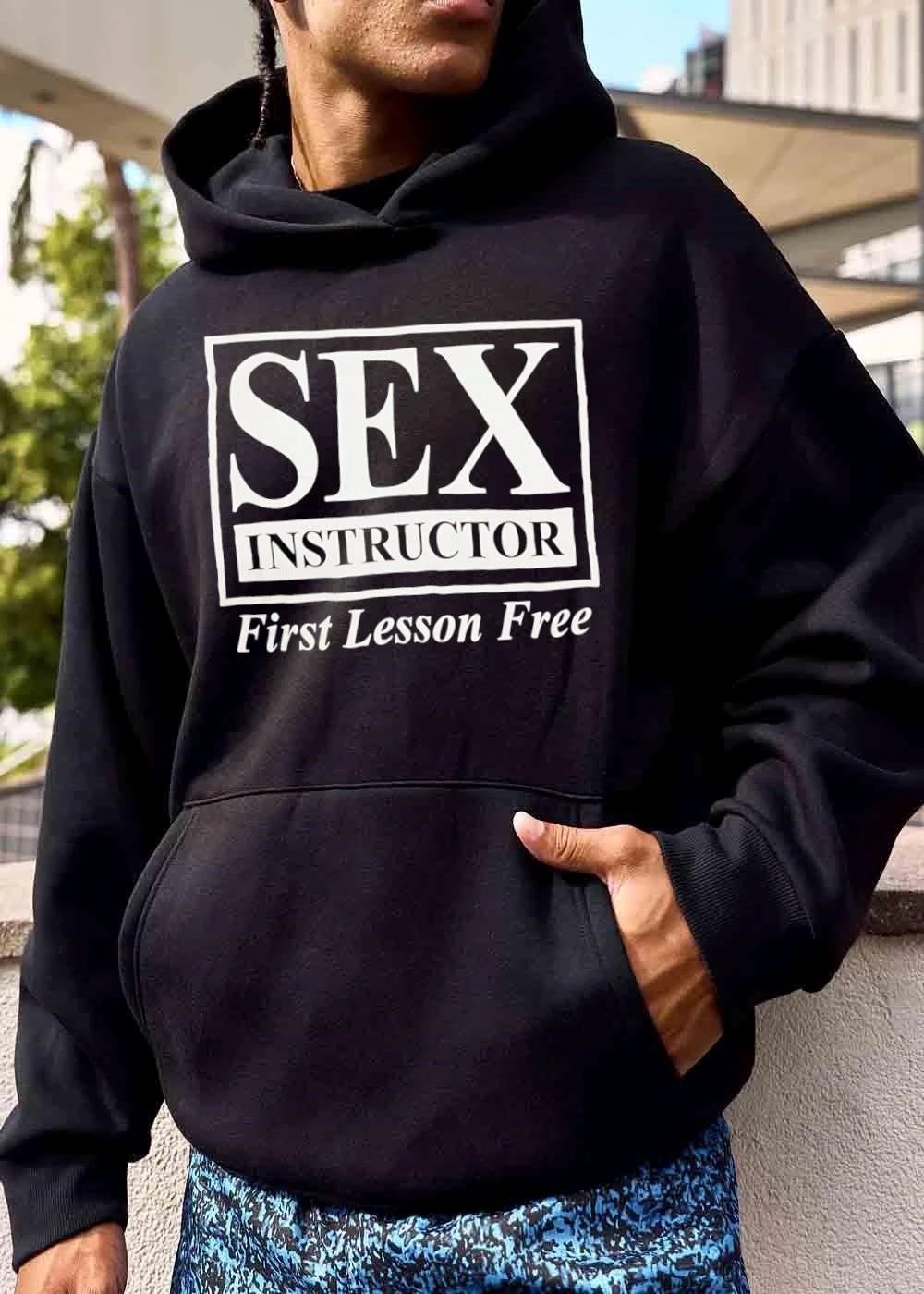 Sex Instructor First Lesson Free Framed Boxed Serif Typography shirt