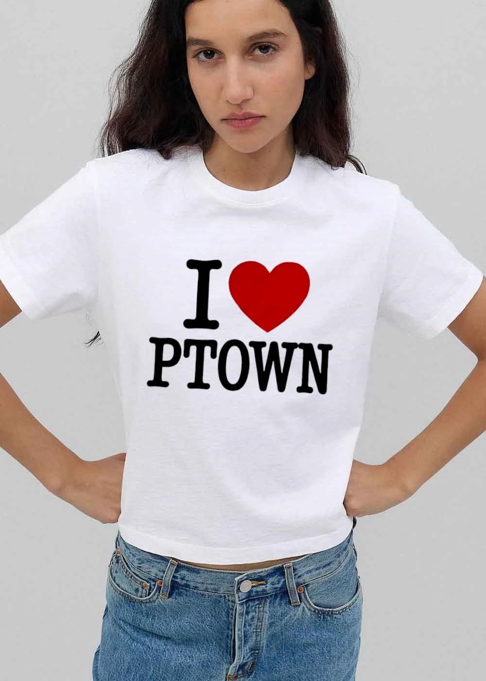 I Love Ptown Bright Crimson Heart Bold Block Typography shirt