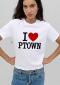 I Love Ptown Bright Crimson Heart Bold Block Typography shirt