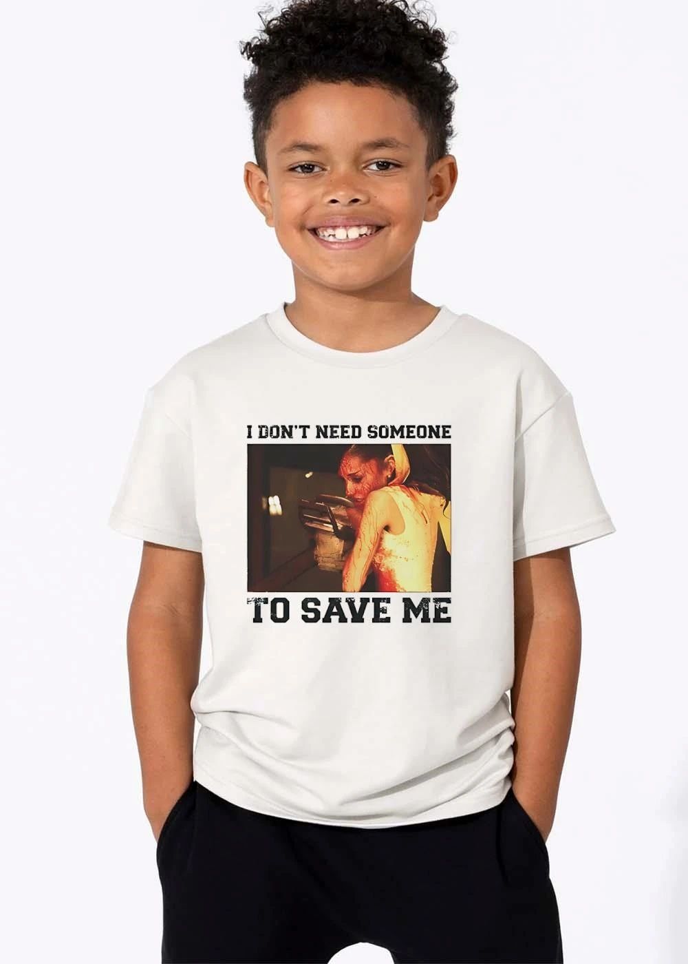 I Dont Need Someone To Save Me Bloody Woman Holding Chainsaw Frame shirt