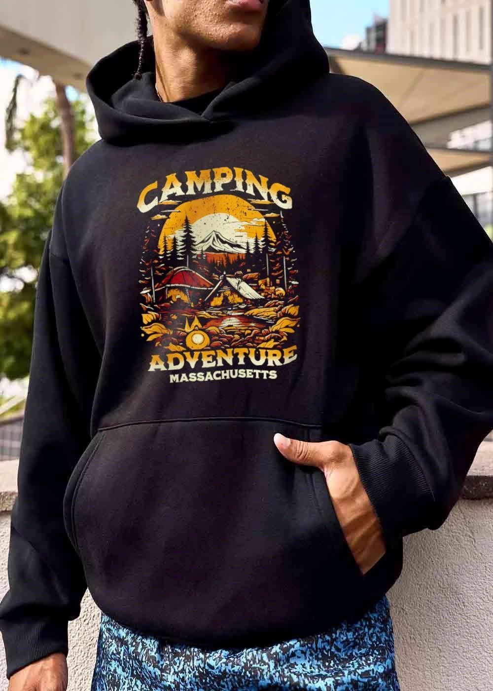 Camping Adventure Massachusetts Vintage Distressed Mountain Campsite Sunset shirt