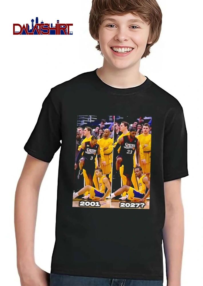 Philadelphia Sixers Allen Iverson stepping over Tyronn Lue 2001 and 2027 shirt