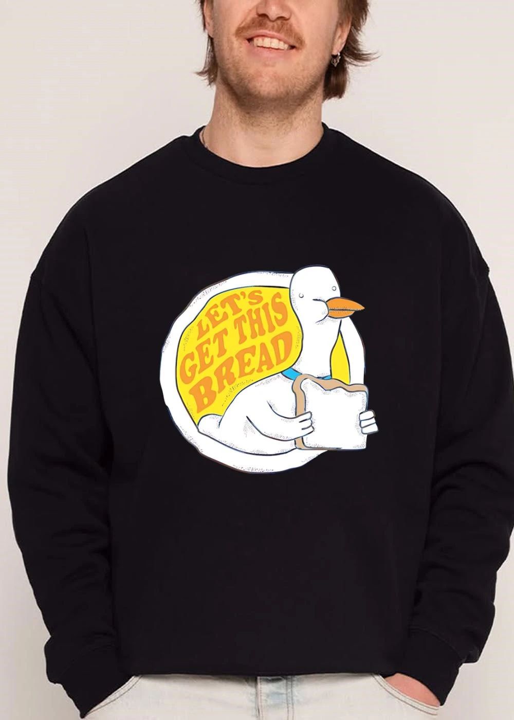Lets Get This Bread Cartoon White Duck Holding Slice Toast shirt