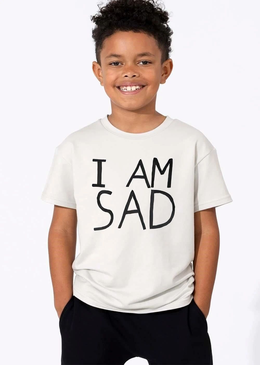 I Am Sad Minimalist Black Handwritten Marker Lettering Text shirt