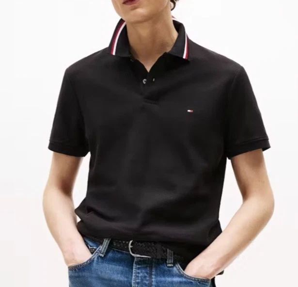 Tommy Hilfiger New Polo Men's XL Black Slim Fit Signature New W Tags Authentic