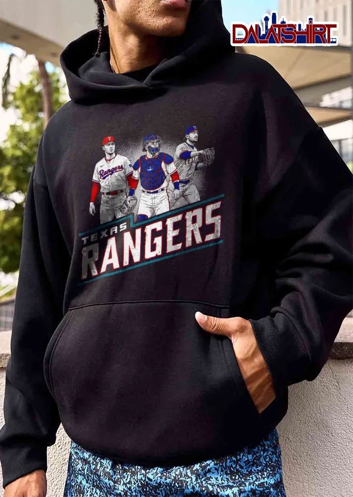Texas Rangers MLB Three Baseball Players Catcher Halftone Line Art shirt