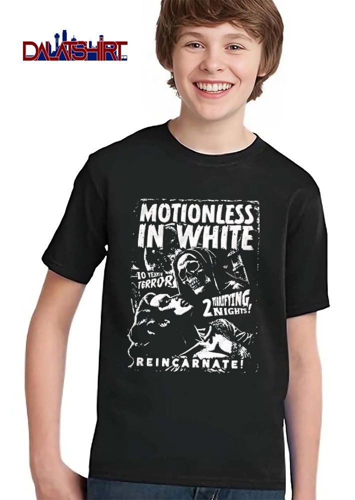 Motionless In White 10 Years Of Terror 2 Terrifying Nights Reincarnate Hooded Skeleton Reaper Woman shirt