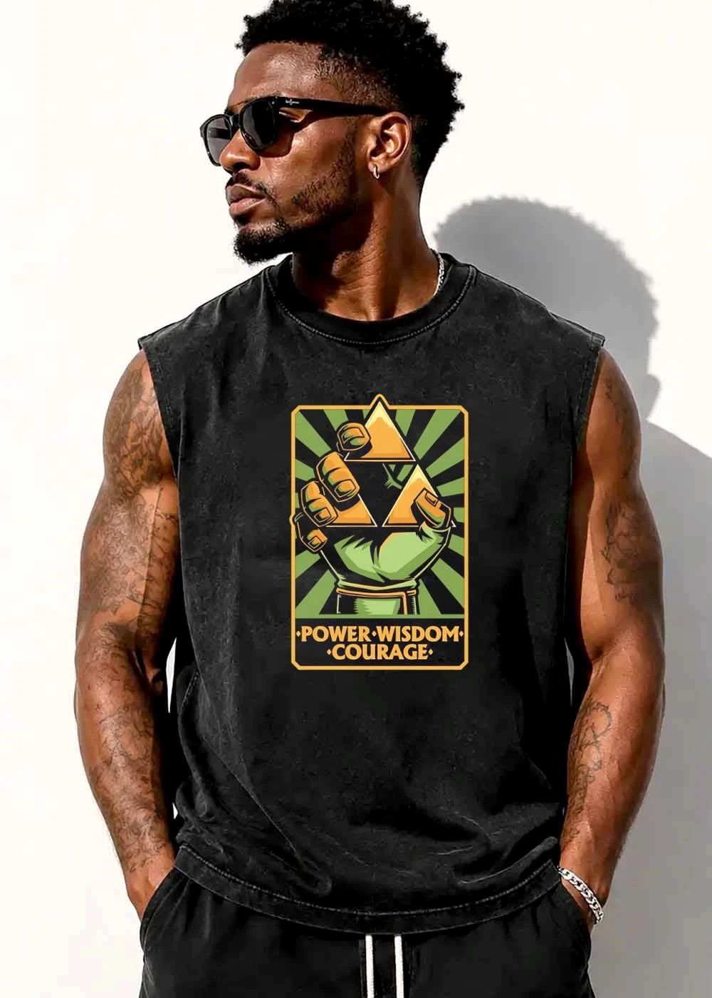Power Wisdom Courage Green Hand Holding Golden Triforce Triangles Frame shirt