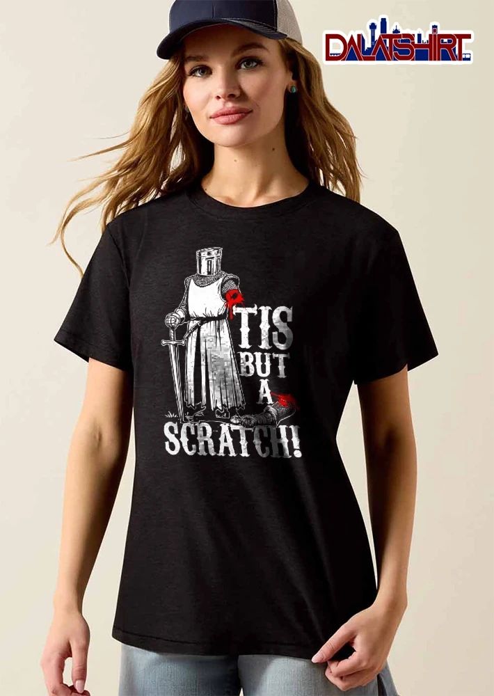 Tis But A Scratch Knight Helmet Severed Arm Sword Line Art shirt