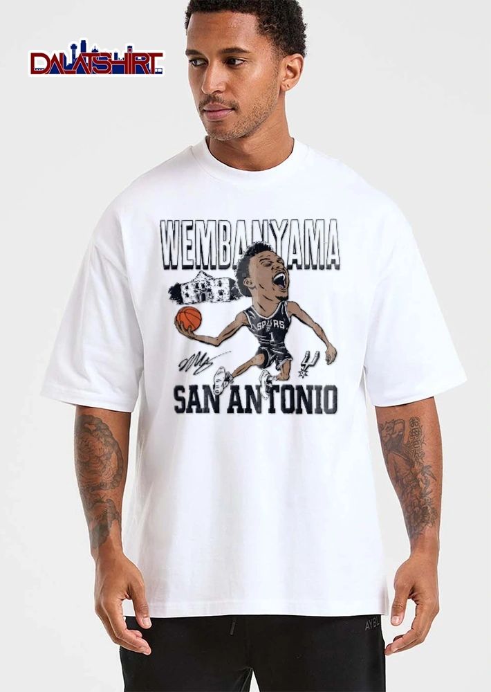 San Antonio Spurs NBA Wembanyama Cartoon Caricature Alamo Basketball shirt