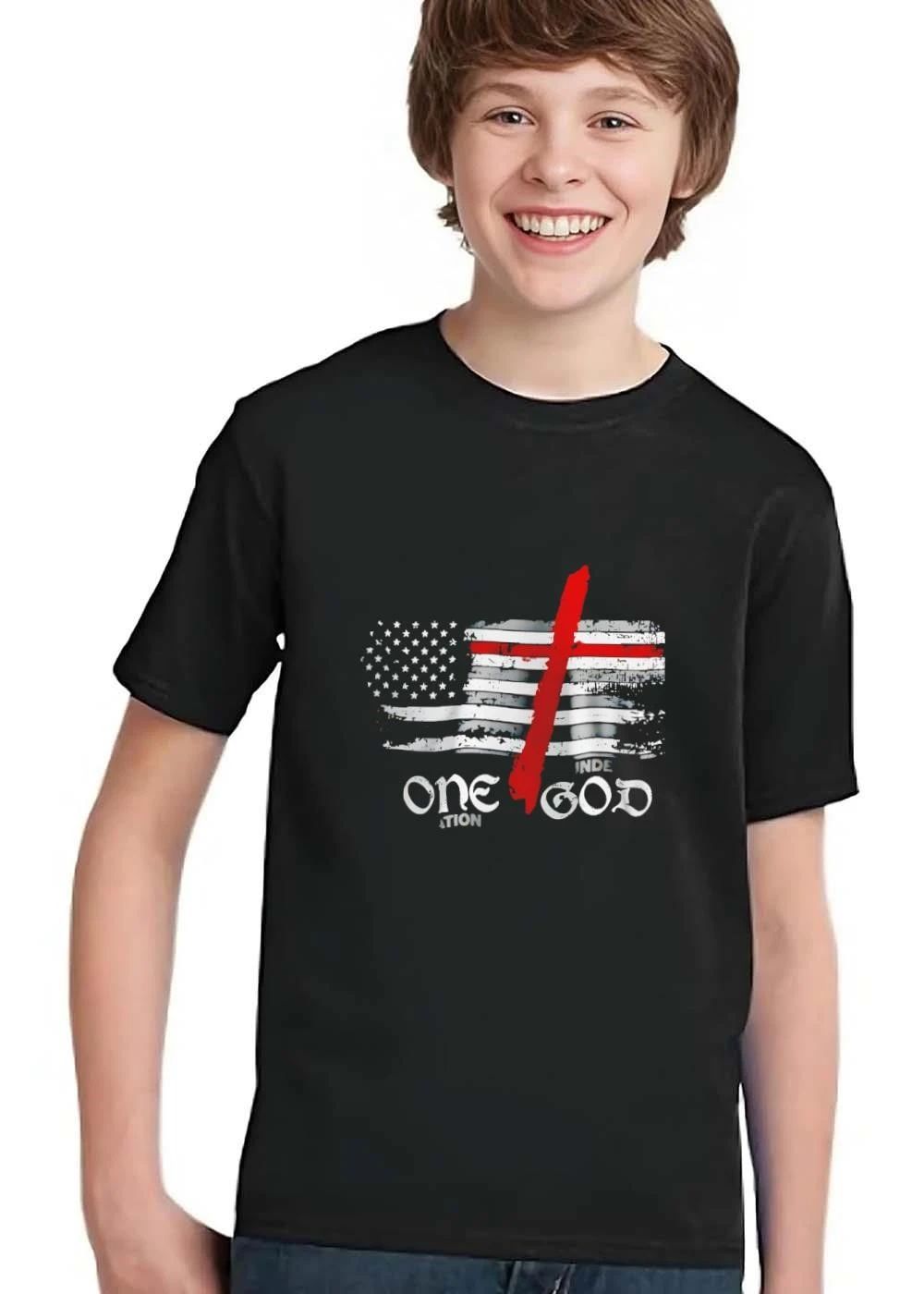 One Nation Under God Distressed American Flag Red Christian Cross shirt