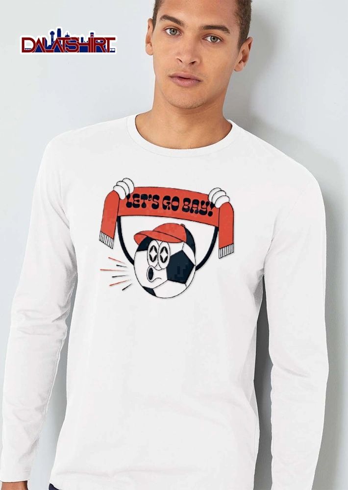 Lets Go Bay Retro Cartoon Soccer Ball Character Holding Red Scarf shirt