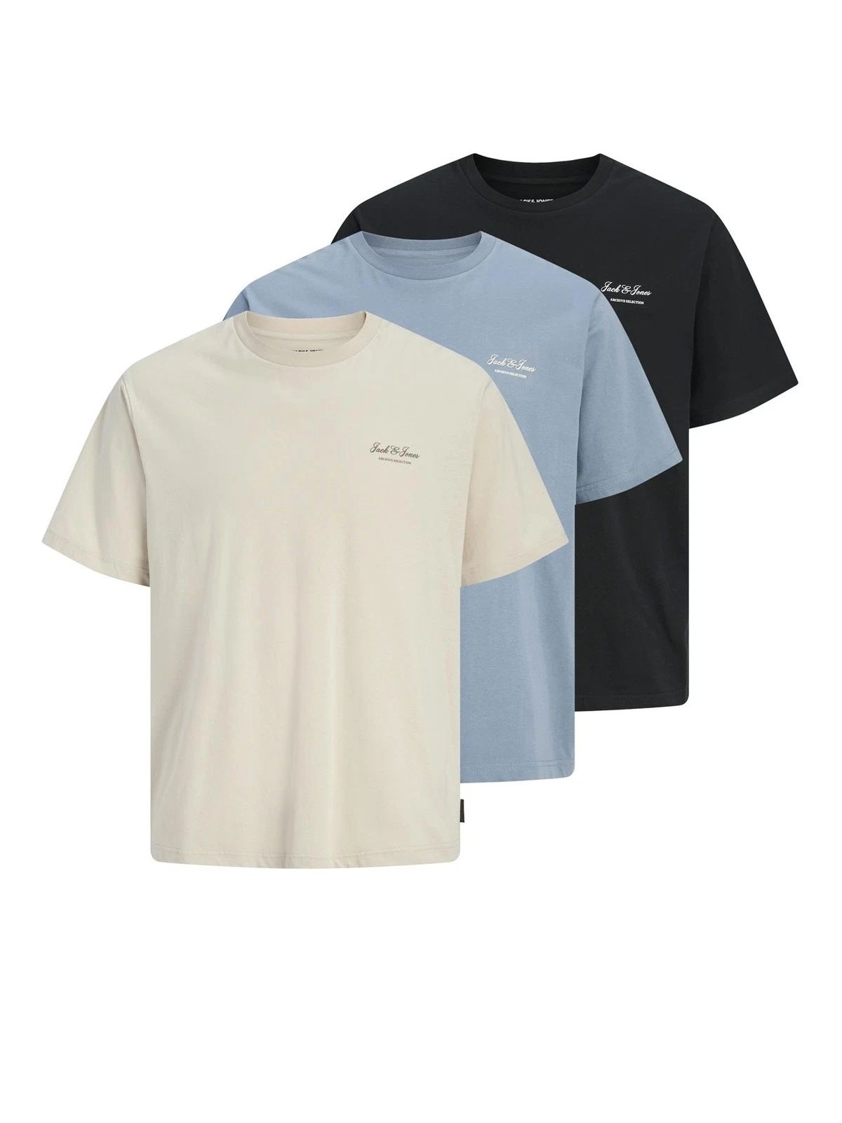 Jack & Jones Men's 3-Pack T-Shirts Short Sleeve O-Neck Smart Casual Tee Tops