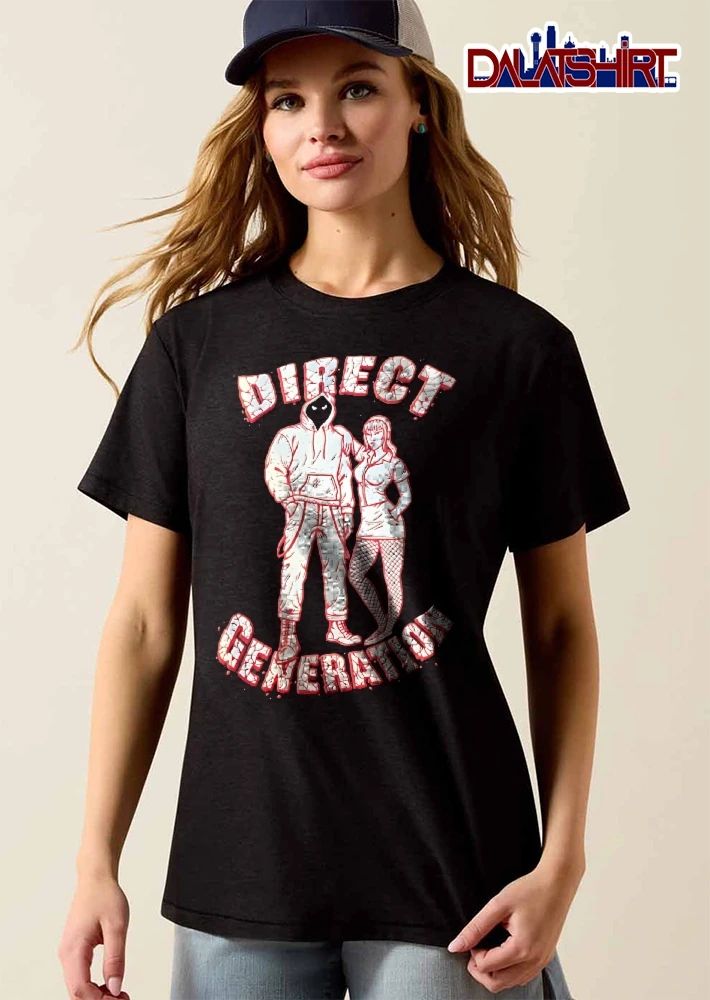 Direct Generation Masked Hooded Figure Fishnet Stockings Streetwear Red Line Art shirt