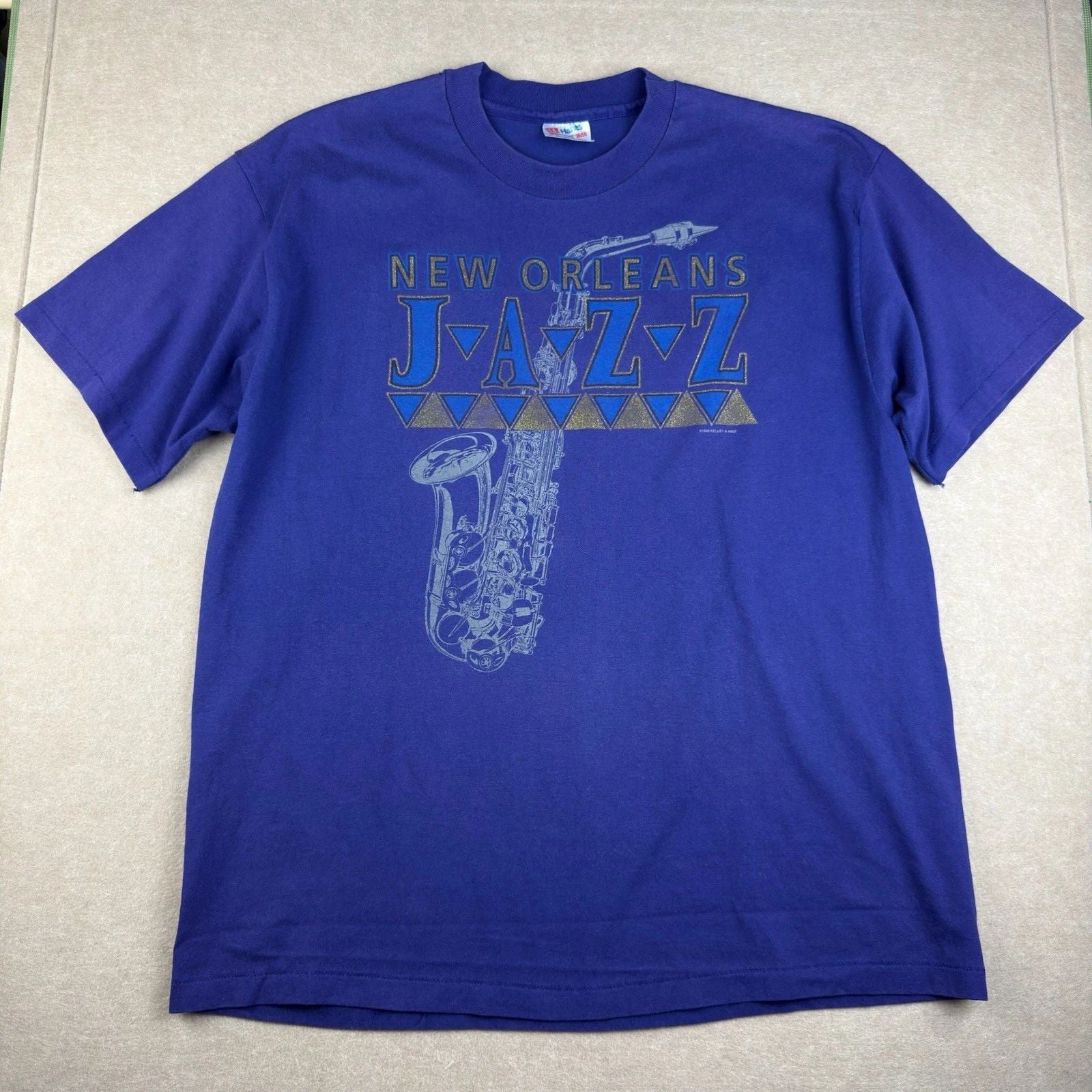 Vintage Hanes 1993 New Orleans Jazz T-Shirt XL Purple Saxophone Music Tee USA
