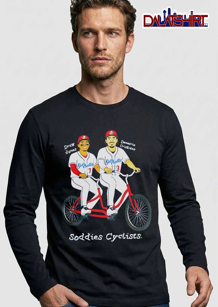 Amarillo Sod Poodles Soddies Cyclists Druw Jones Demetrio Crisantes Cartoon Caricature Riding Tandem Bicycle shirt