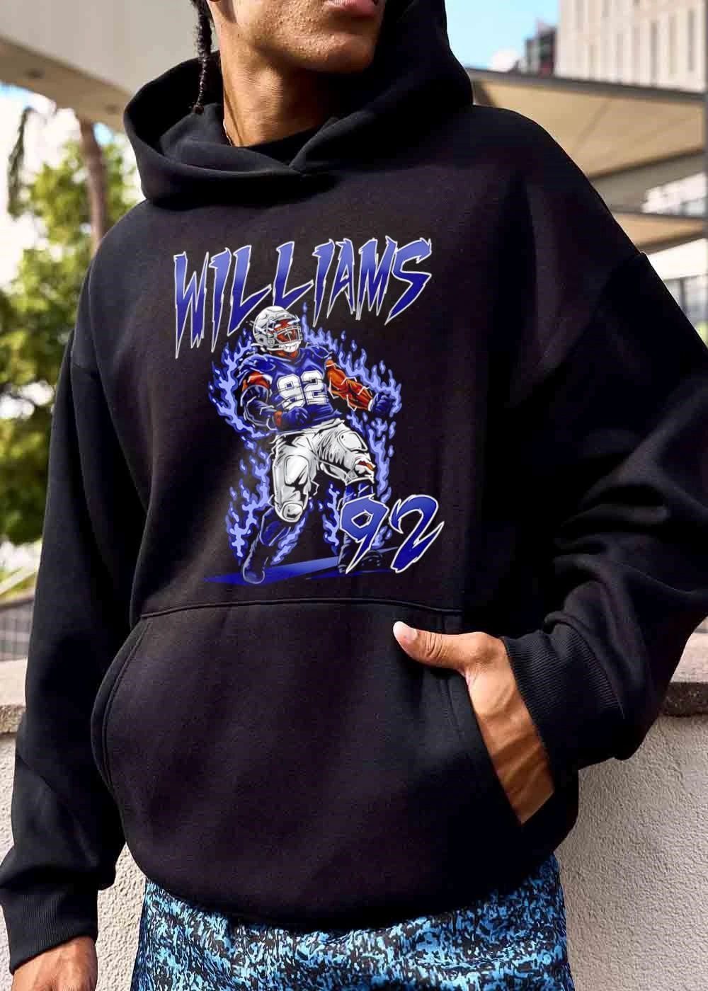 Williams 92 Screaming Football Player Blue Electric Flames shirt