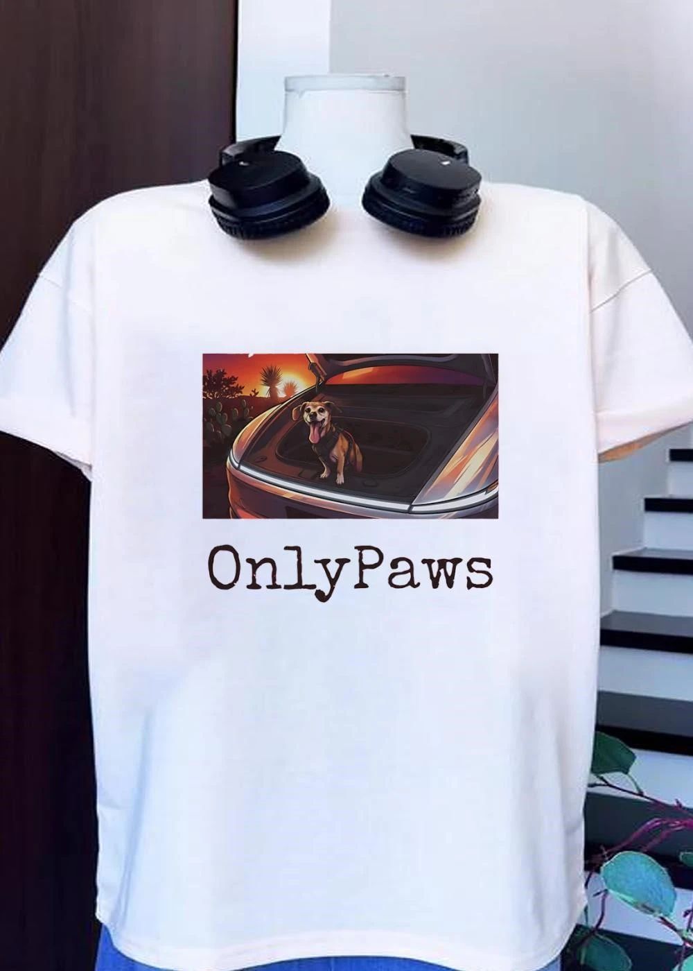 Cute Dog Sitting in Car Trunk OnlyPaws shirt