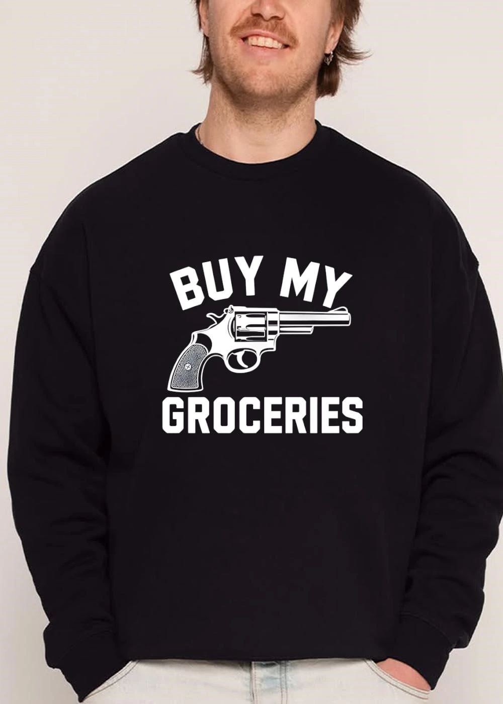 Buy My Groceries Revolver Pistol Handgun Monochrome Line Art shirt