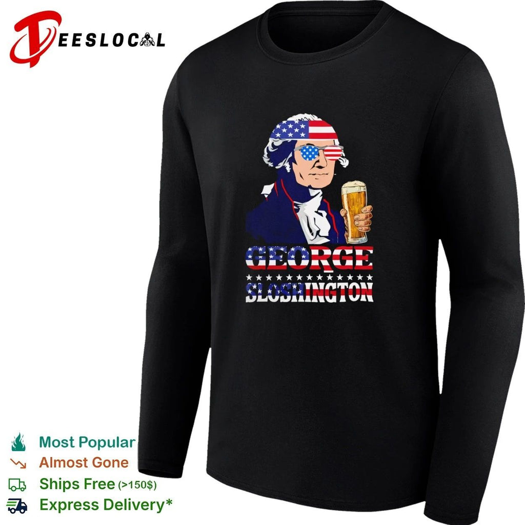 George Sloshington American Flag Sunglasses Beer T-shirt