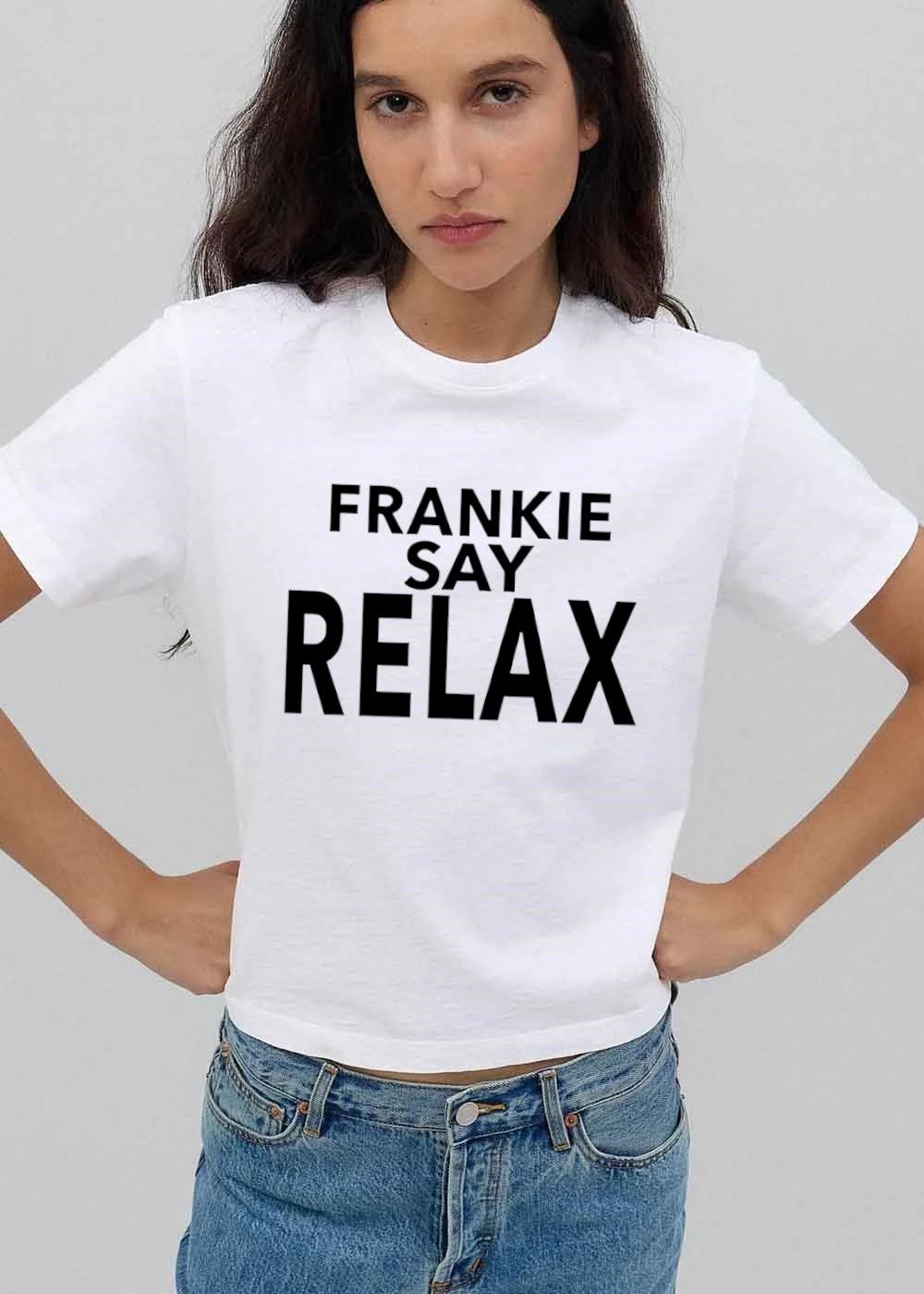 Frankie Say Relax Minimalist Bold Black Sans Serif Typography shirt