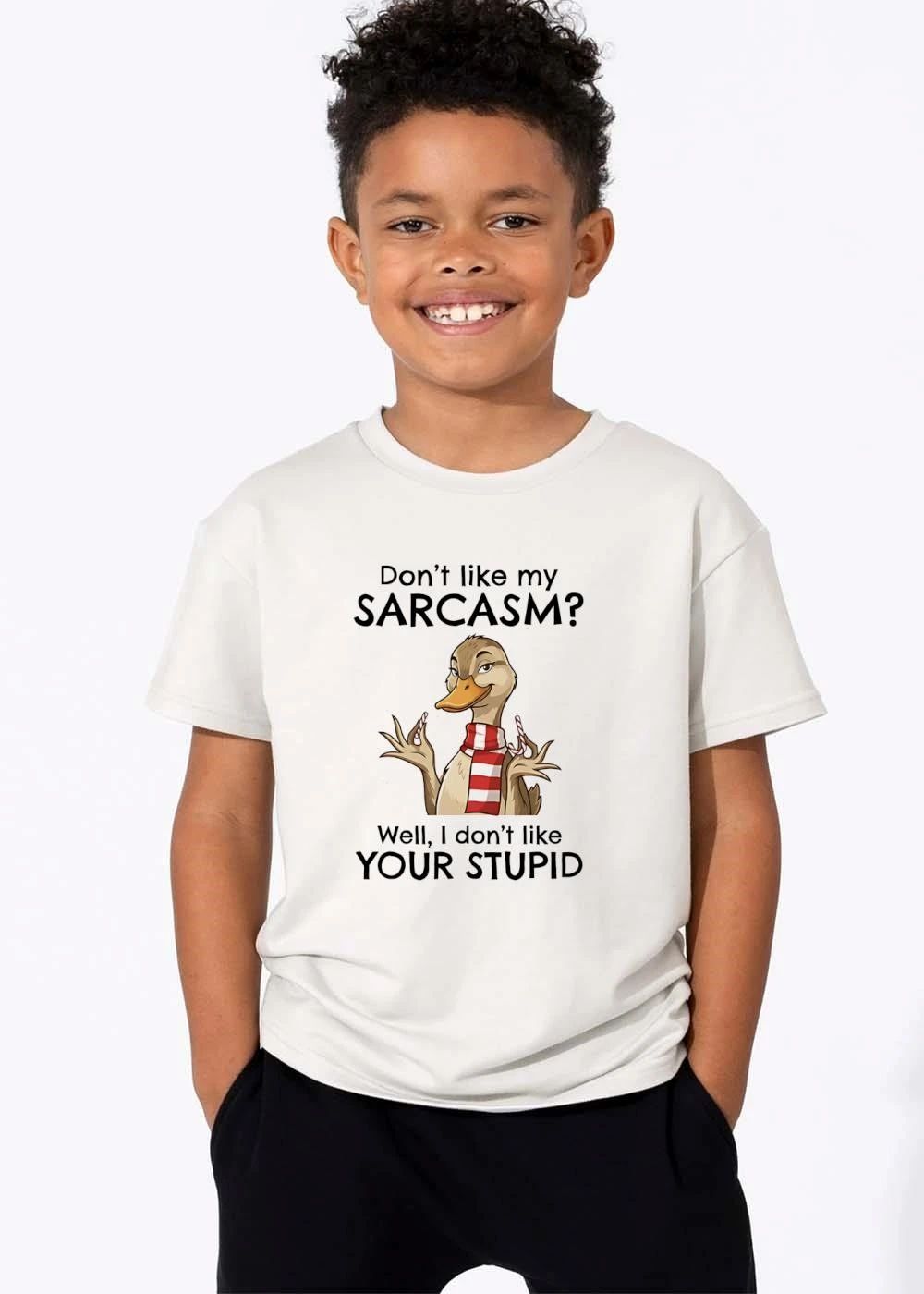Original Dont Like My Sarcasm Well I Your Stupid Cartoon Duck Wearing Scarf Candy Canes shirt