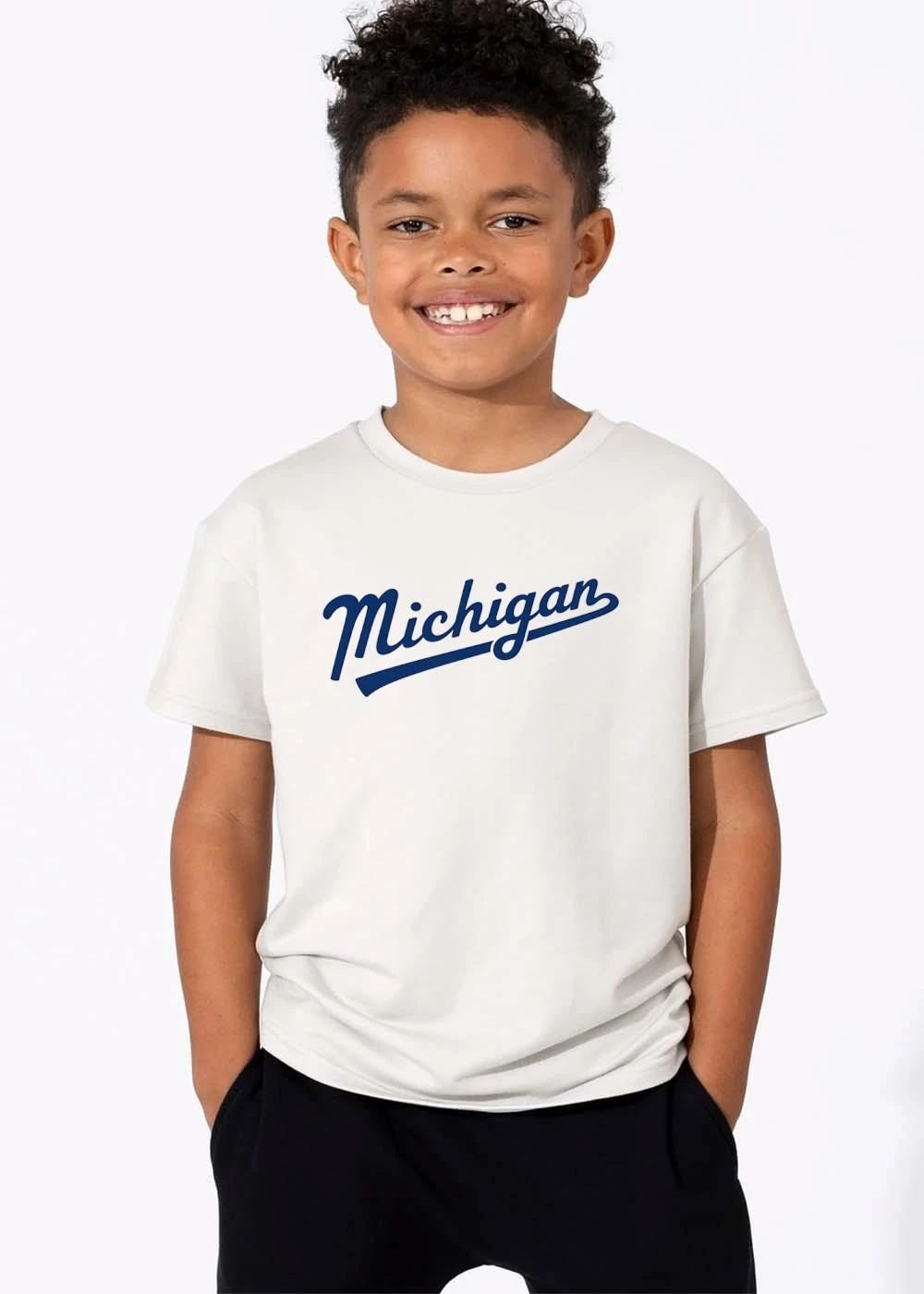 Michigan NCAA Cursive Script Typography Baseball shirt