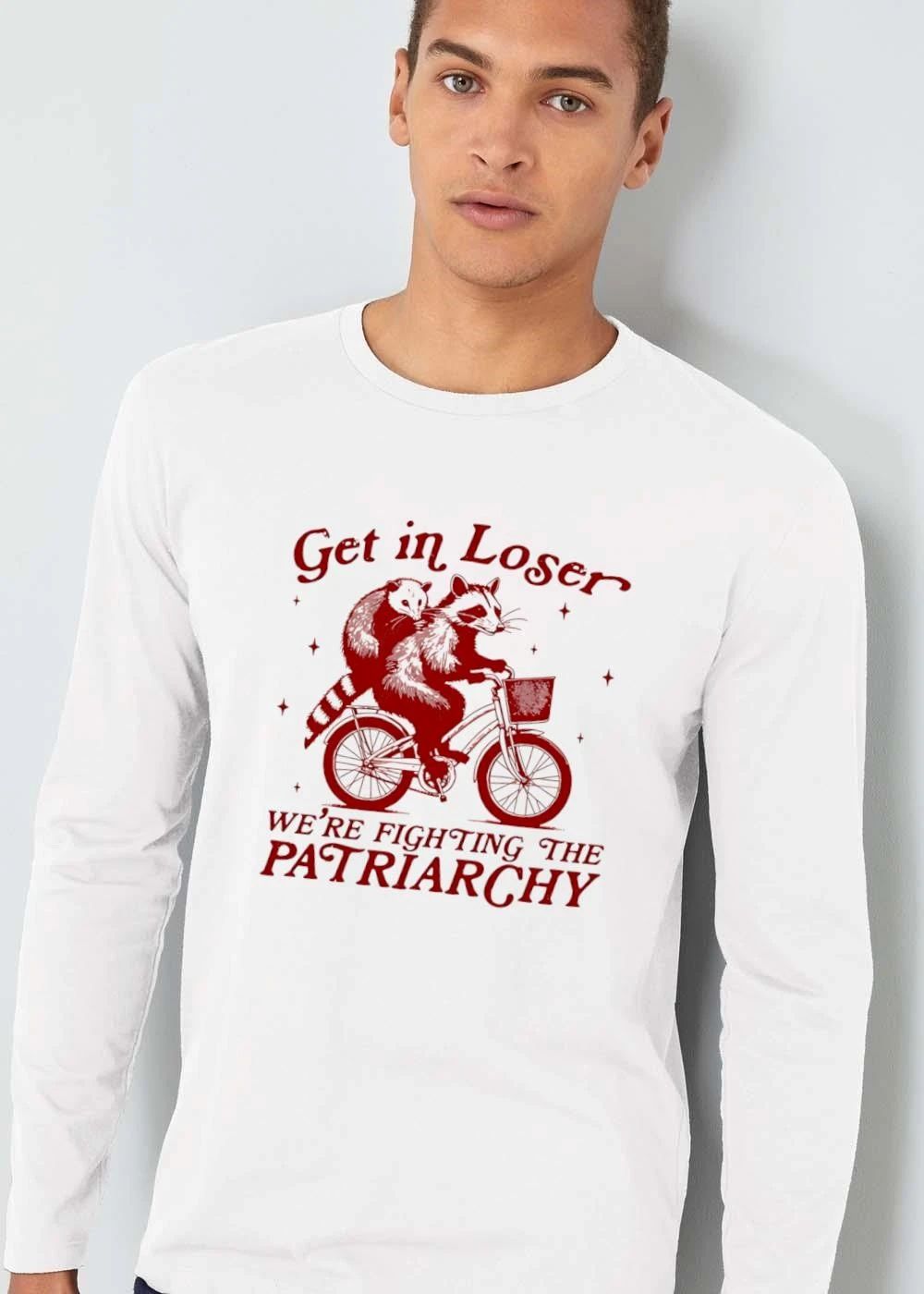 Get In Loser Were Fighting The Patriarchy Opossum Raccoon Bicycle shirt