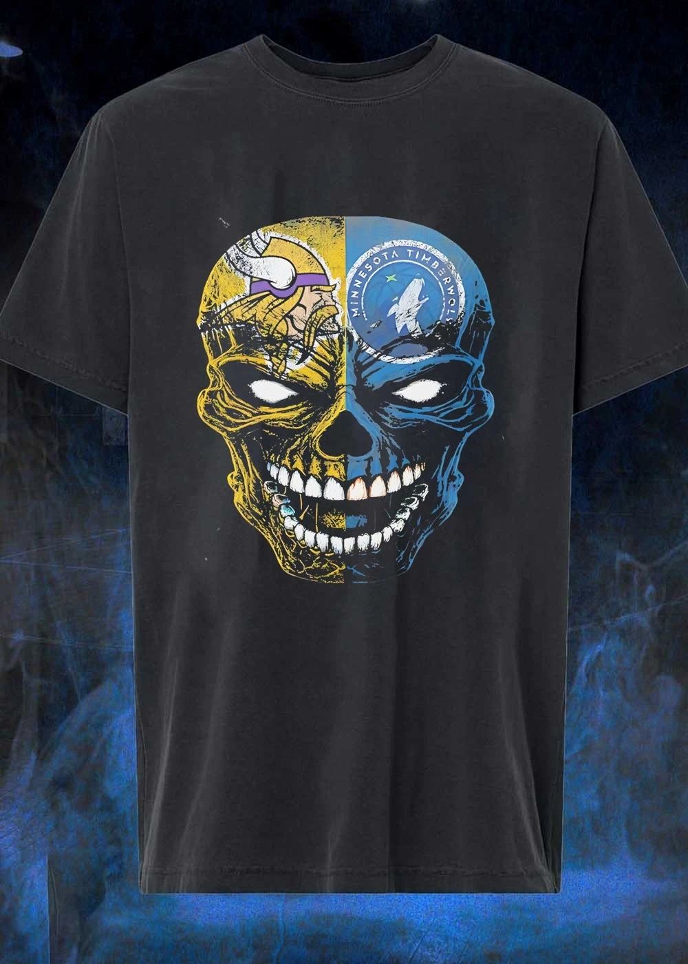 Minnesota Vikings and Timberwolves Skull Logo Fan Art T-Shirt