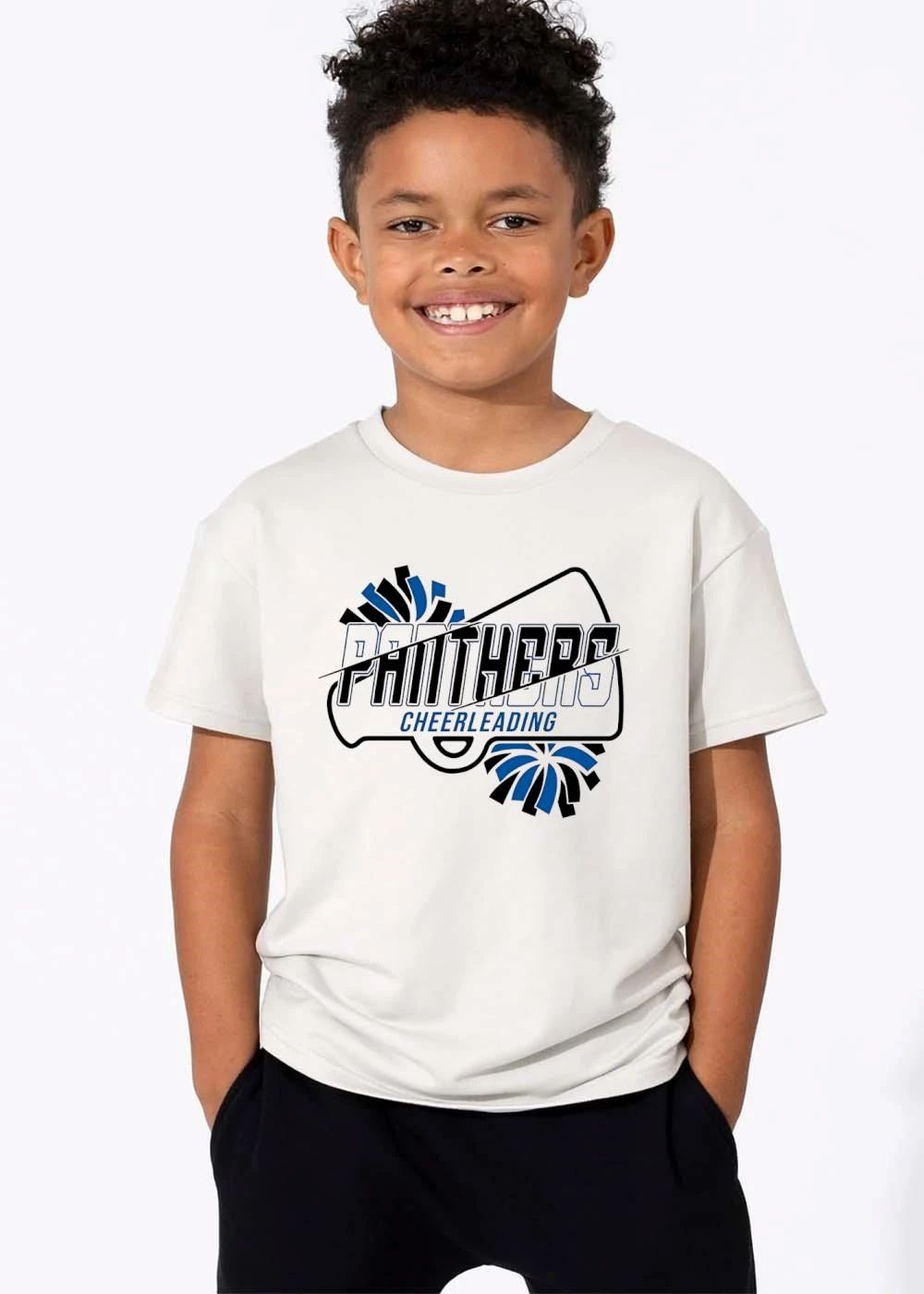 Panthers Cheerleading Megaphone Blue Black Pom Poms Silhouette shirt