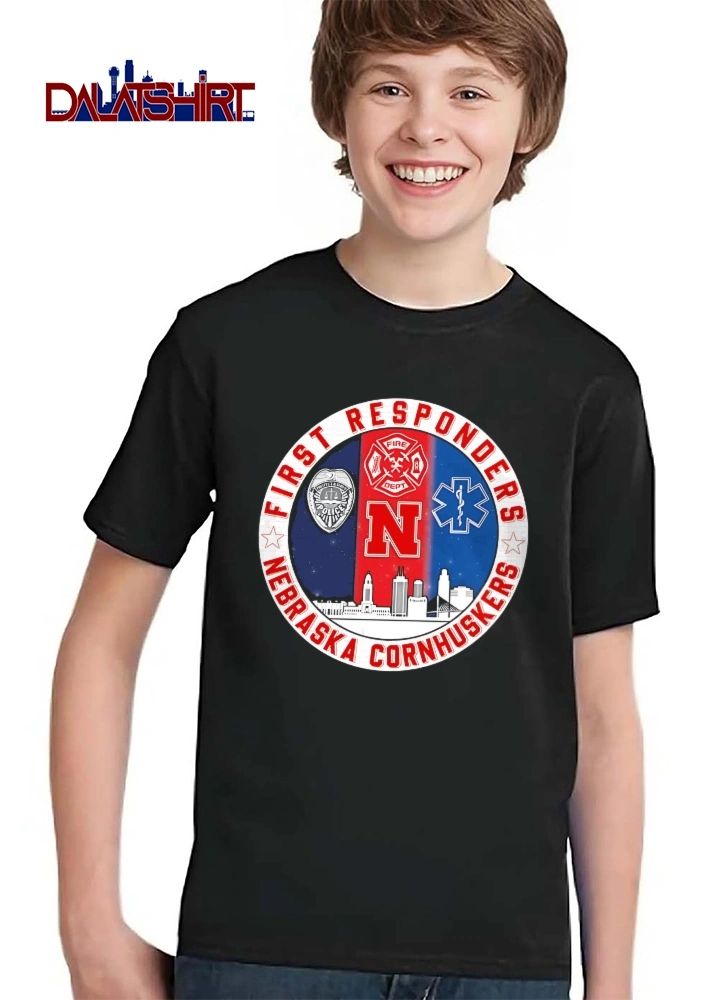 Nebraska Cornhuskers NCAA First Responders Circular Badge Police Emblem Fire Dept Star Of Life Skyline shirt