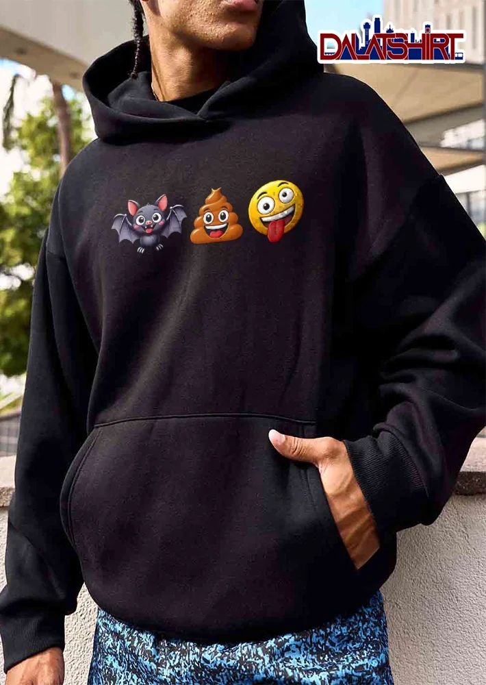 Cartoon Cute Black Bat Smiling Poop Pile Crazy Yellow Face Emoji shirt