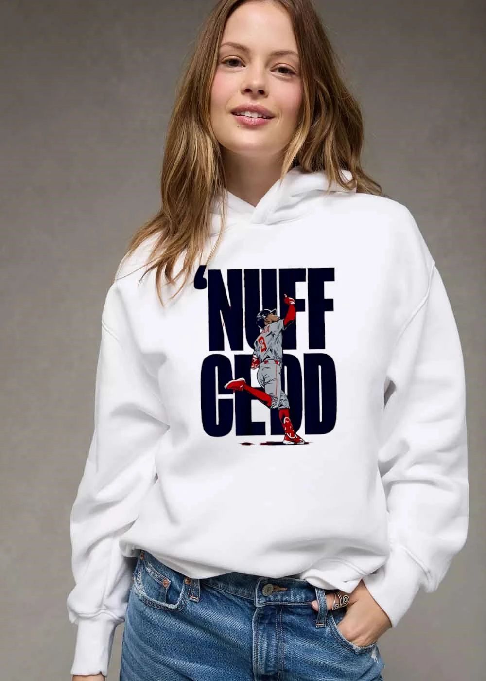 Nuff Cedd Baseball Player Running Bases Pointing Up Big Block Letters shirt