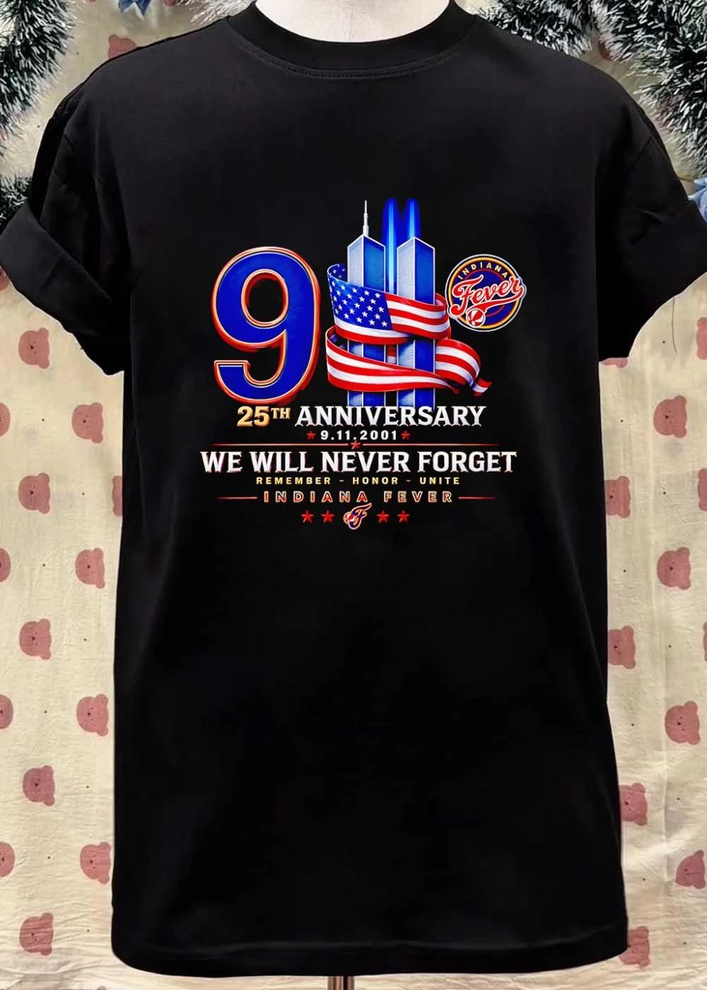 Indiana Fever WNBA We Will Never Forget 25th Anniversary 2001 Twin Towers American Flag shirt