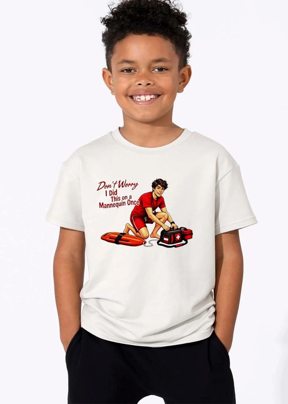 Dont Worry I Did This On A Mannequin Once Cartoon Lifeguard Kneeling First Aid Bag shirt