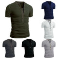 Mens Casual Slim Fit V Neck T-Shirt Muscle Tee Tops Short Sleeve Button Blouse 。