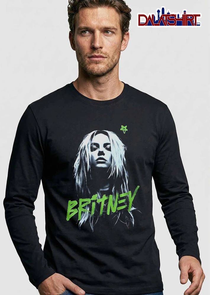 Britney Bootleg Grayscale Female Portrait Neon Green Graffiti Star shirt