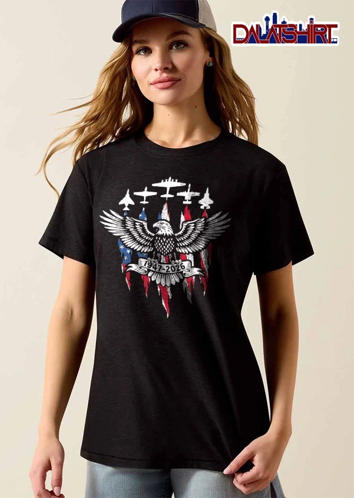 1947 2026 Bald Eagle Wings Spread Distressed American Flag Jets shirt