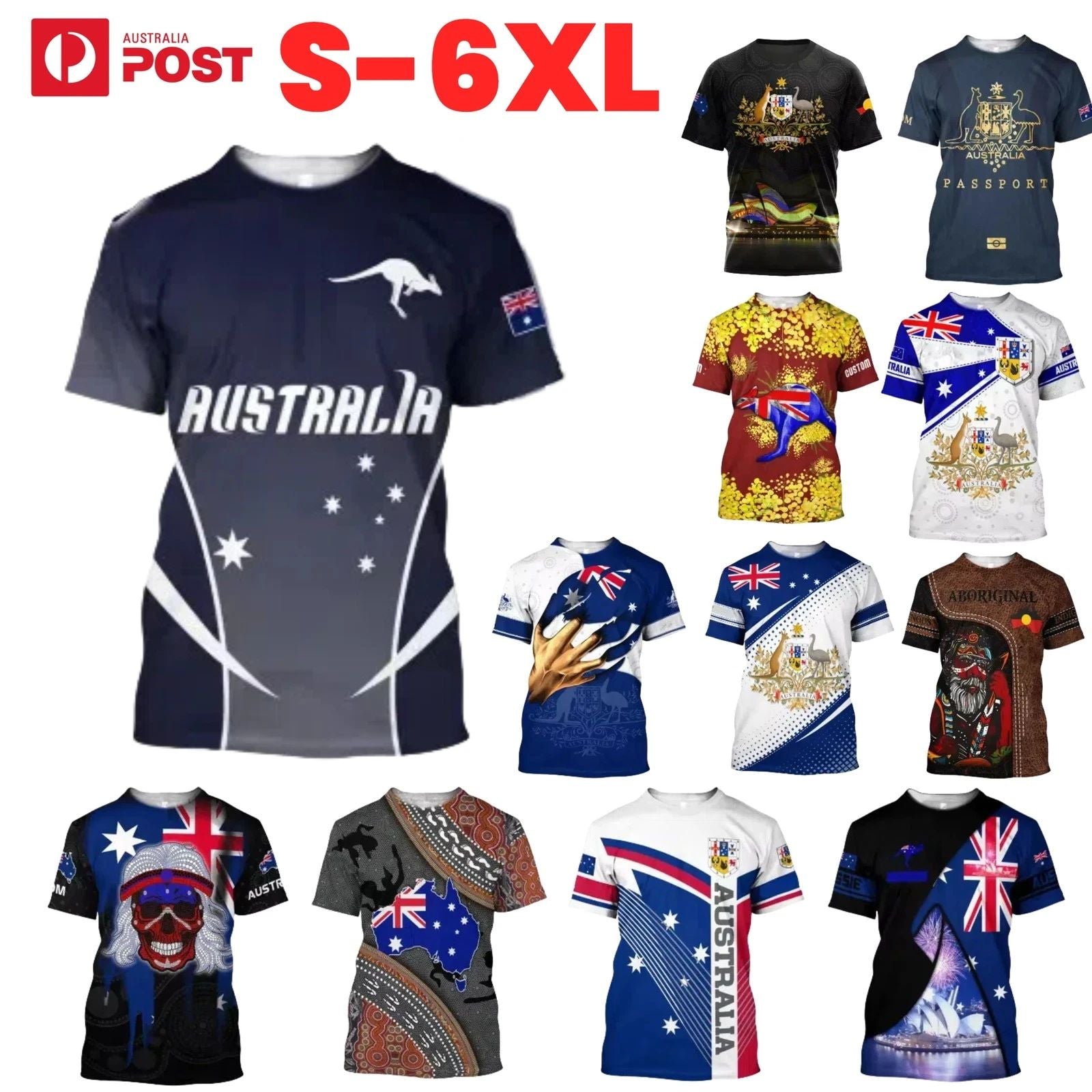 Australia Day T-Shirt Australian Flag Aussie Souvenir Short Sleeve Tee Mens Tops