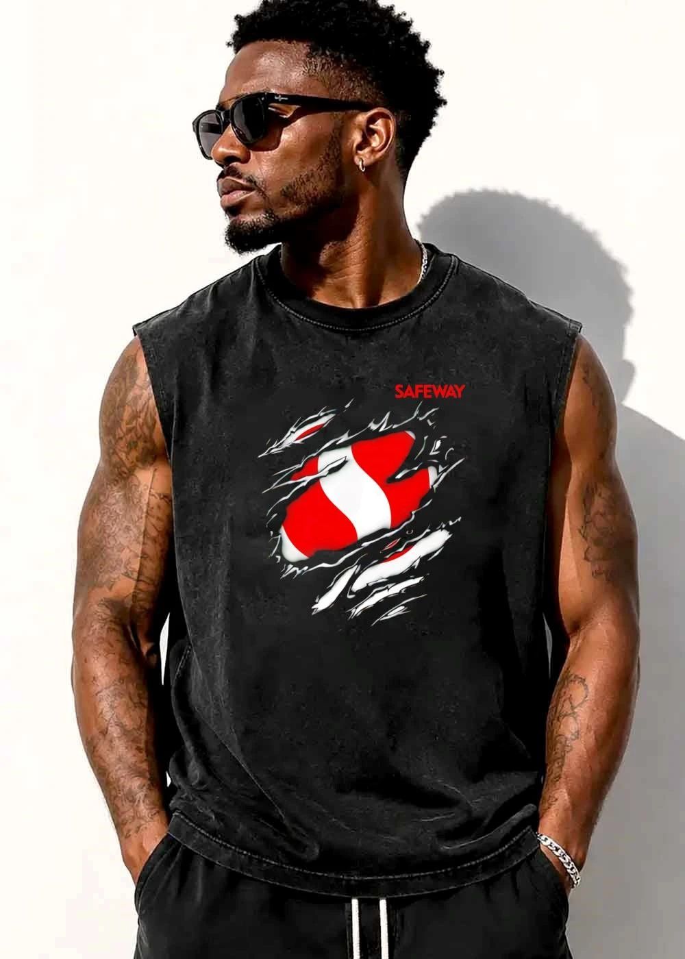 Safeway Claw Marks Ripped Metallic Surface Red White Logo shirt