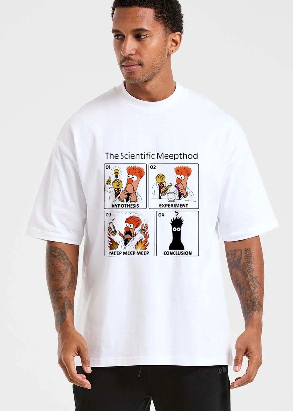 The Scientific Meepthod 01 Hypothesis 02 Experiment 03 Meep 04 Conclusion Cartoon Beaker Comic Panels shirt