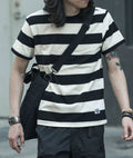 USA Ship Heavyweight Cotton Wide Striped T-Shirt Blue White (31