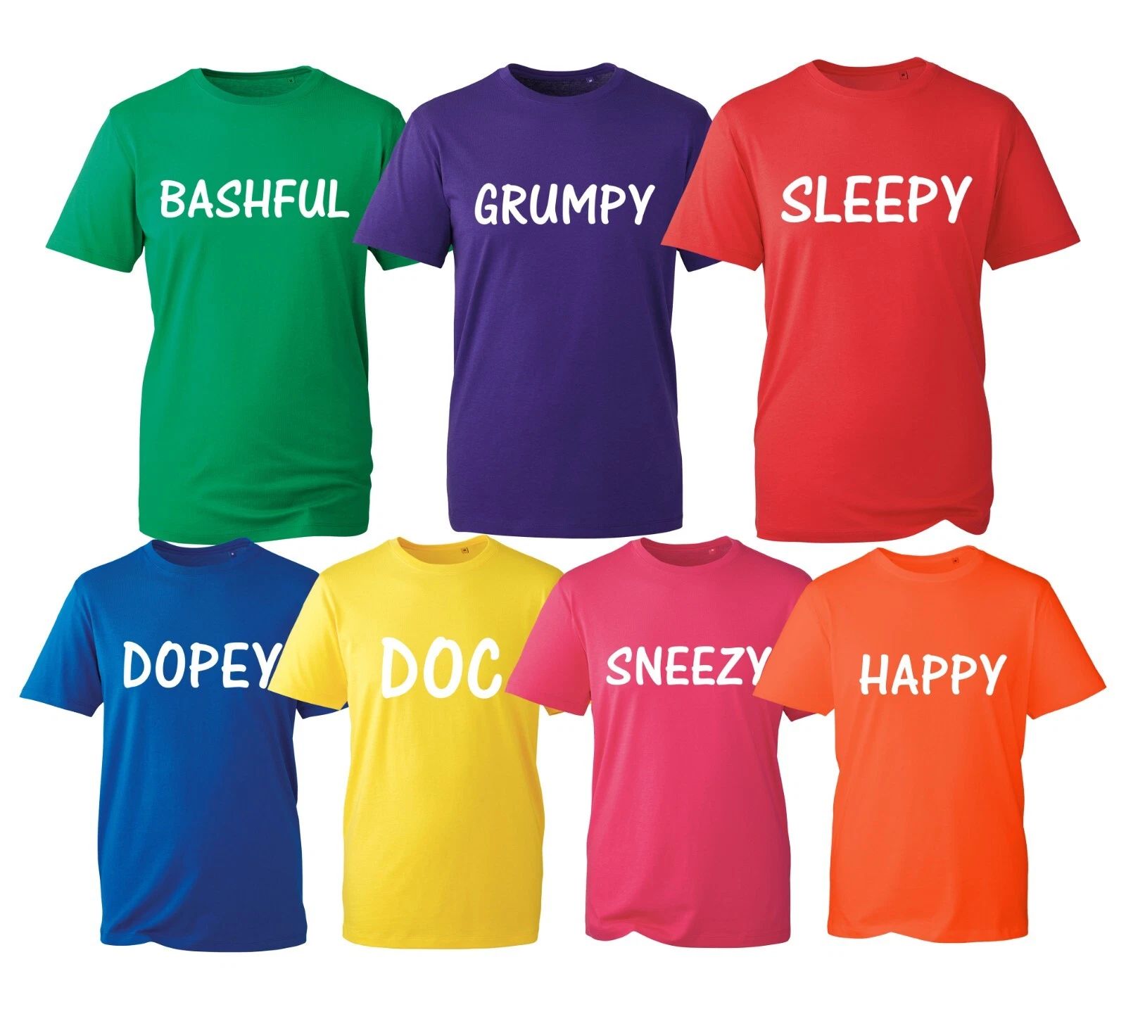 Seven 7 Dwarfs T-Shirt, Happy Costume Funny Dopey Bashful Unisex Kids Adults Top