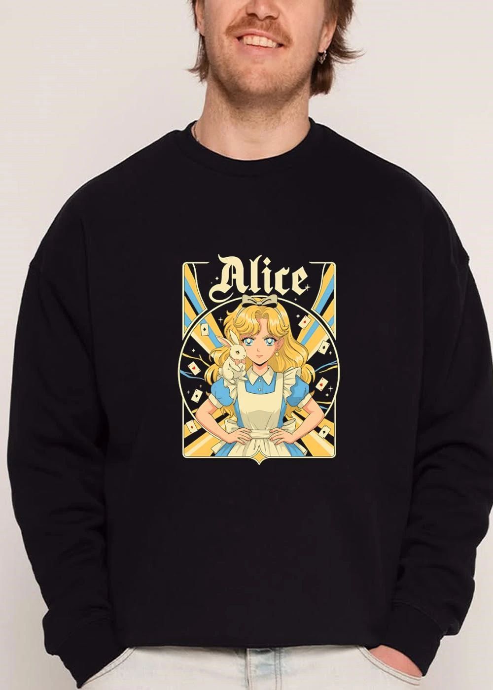Alice Cartoon Blonde Girl White Rabbit Floating Playing Cards shirt