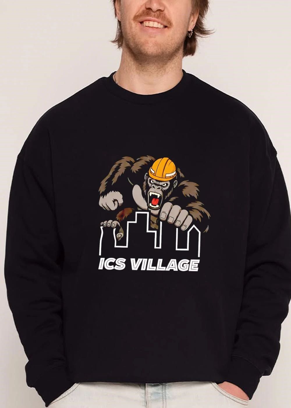 Ics Village Roaring Gorilla Hard Hat City Skyline Outline shirt